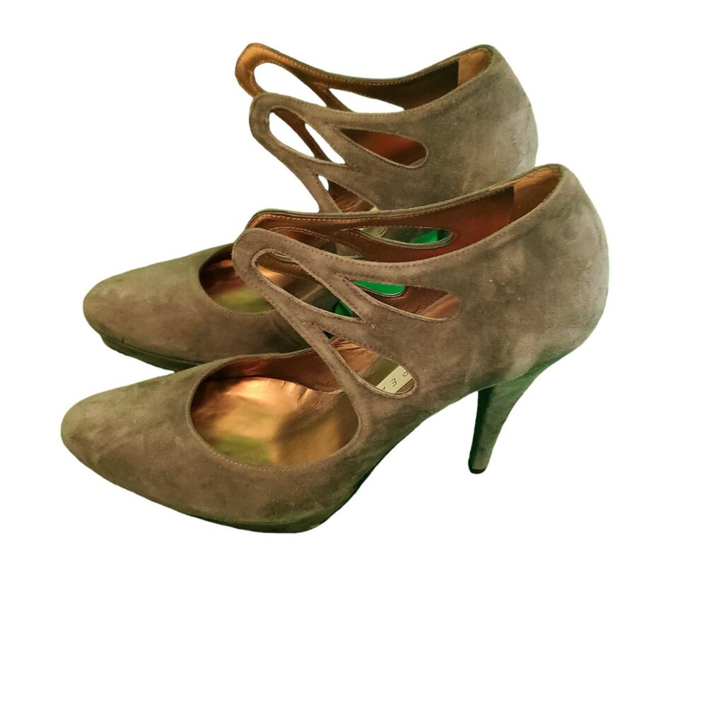 Pura Lopez Strappy Suede Leather Heels Pumps Platform Stiletto Heels Gray Sz 38